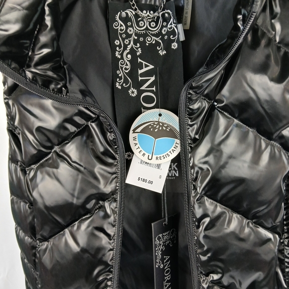 ANORAK Women's Shiny Black Long Puffer Vest - Picture 7 of 12